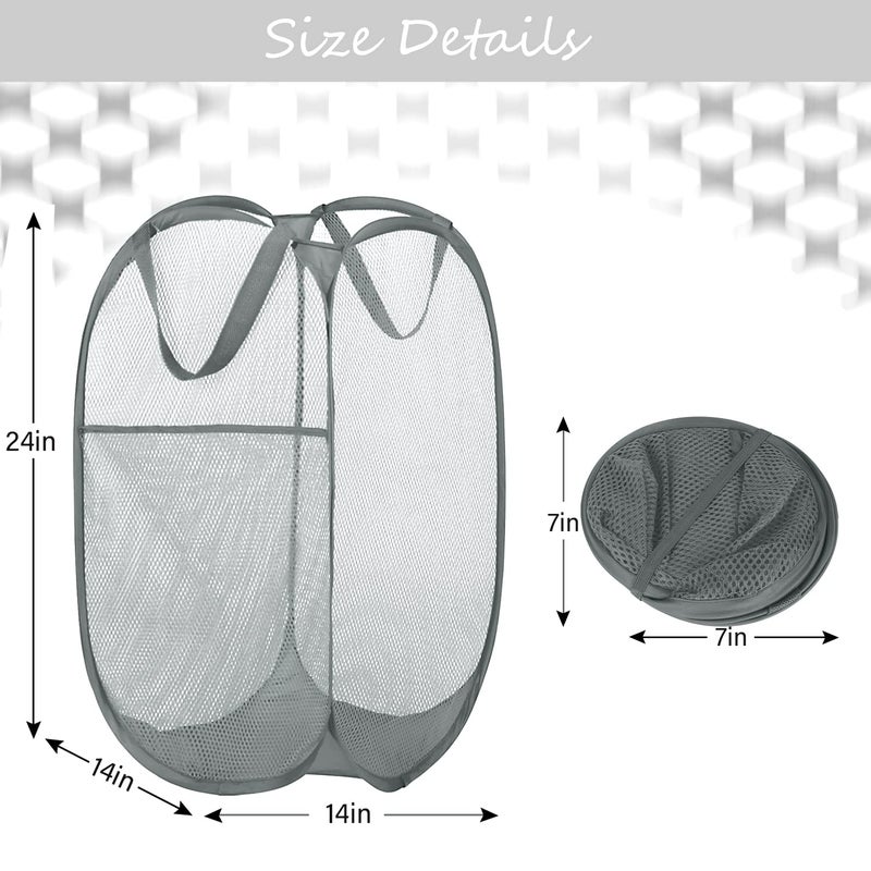 BATTOO Deluxe Strong Mesh Pop up Laundry Hamper Basket with Side Pocket for Laundry Room, Bathroom, Kids Room, College Dorm or Travel Grey - Image 4